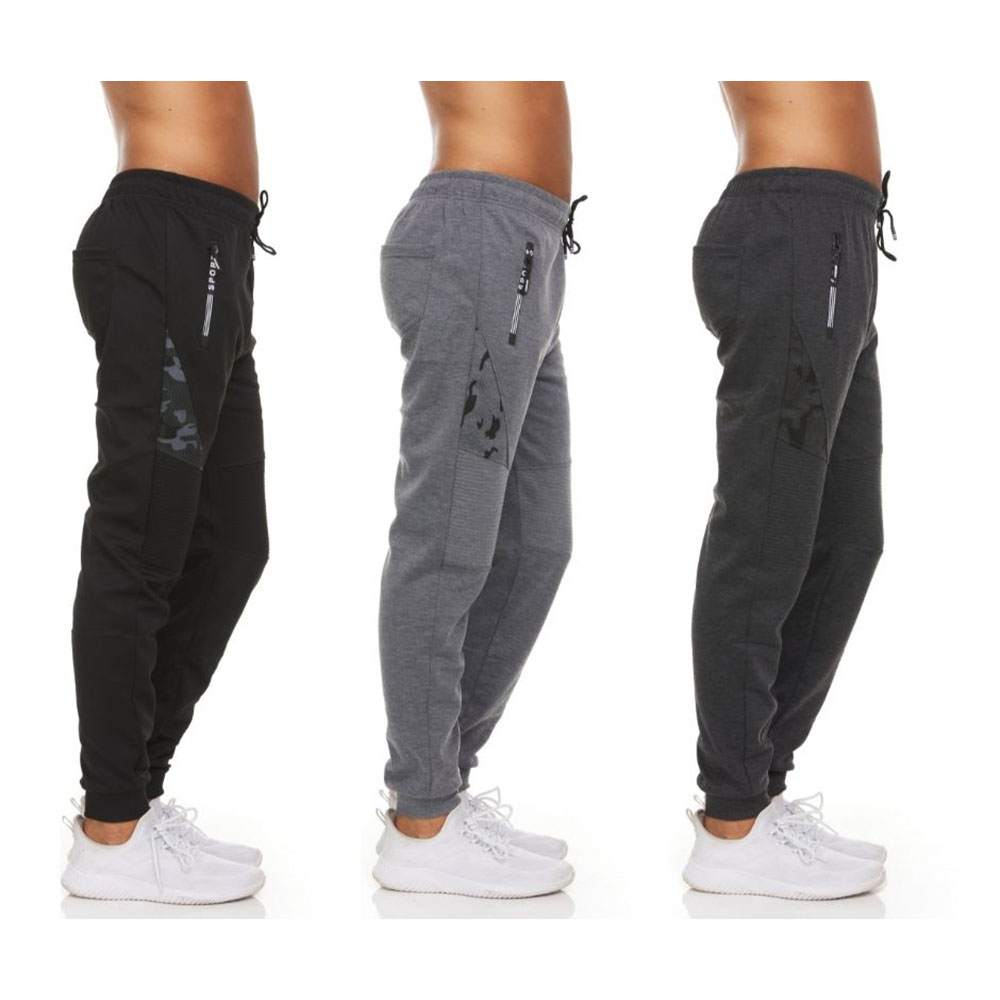 Men's Moisture-Wicking Jogger Pants with Zipper Pockets (3-Pack) - Set 1- Large