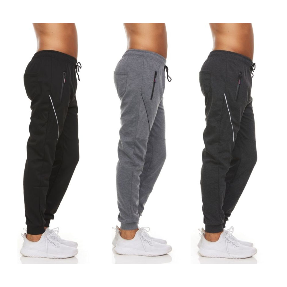 Men's Moisture-Wicking Jogger Pants with Zipper Pockets (3-Pack) - Set 2- X-Large