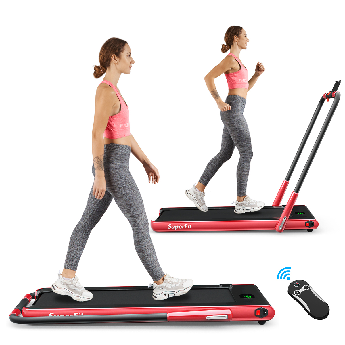 Photos - Treadmill Costway SuperFit™ 2-in-1 2.25HP Under Desk Electric Folding  with Remote Control - Red SP37036RE-UNTIL 