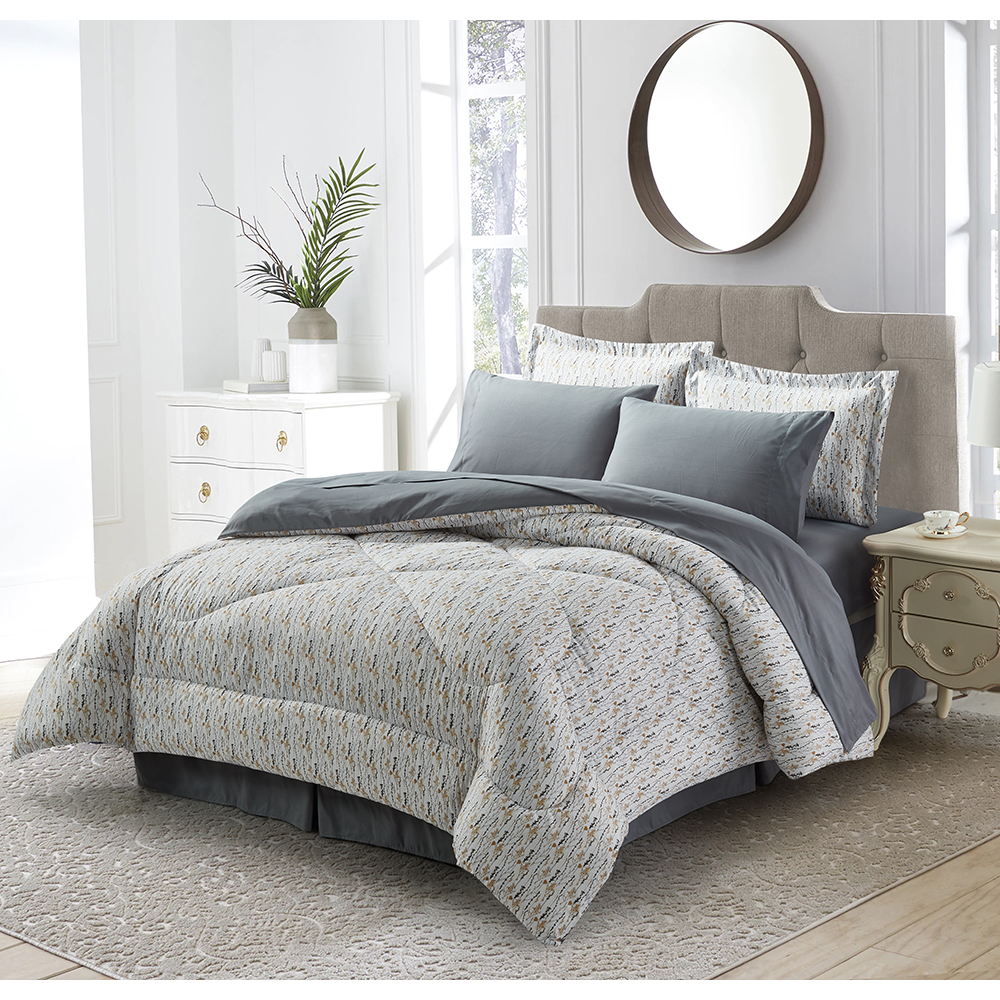 Photos - Duvet Bibb Home Bibb Home® 8-Piece Printed Down Alternative Comforter Set - Quee