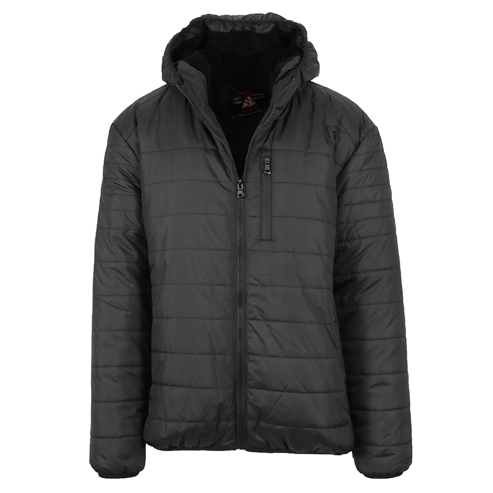Men's Sherpa-Lined Hooded Puffer Jacket - Black - Small