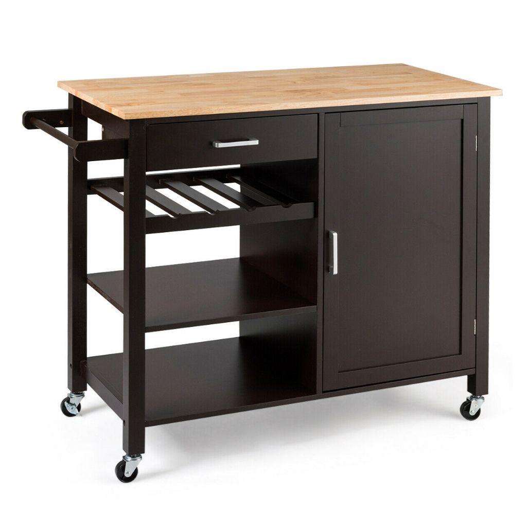 4-Tier Wood Kitchen Island/Rolling Serving Cart - Brown