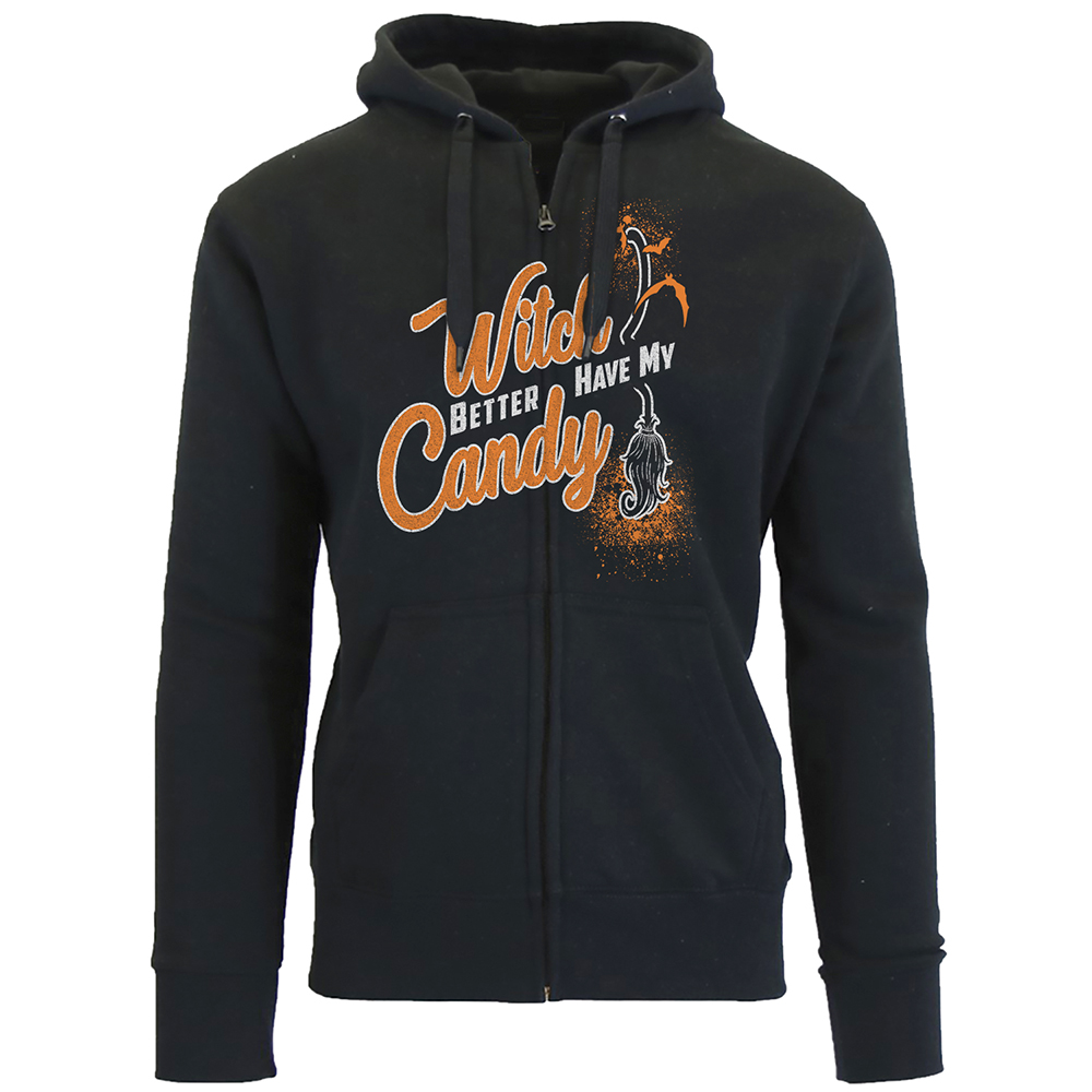 Men's Halloween Zip-up Hoodie Sweatshirts - Better Have My Witch Candy - Black / 2XL