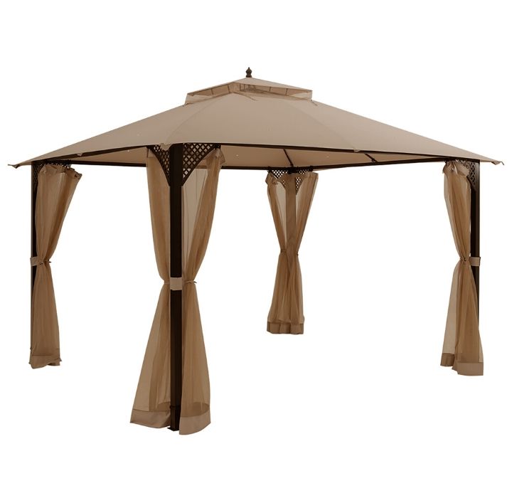 Outdoor Patio 12' x 10' Gazebo Canopy with Netting - Coffee