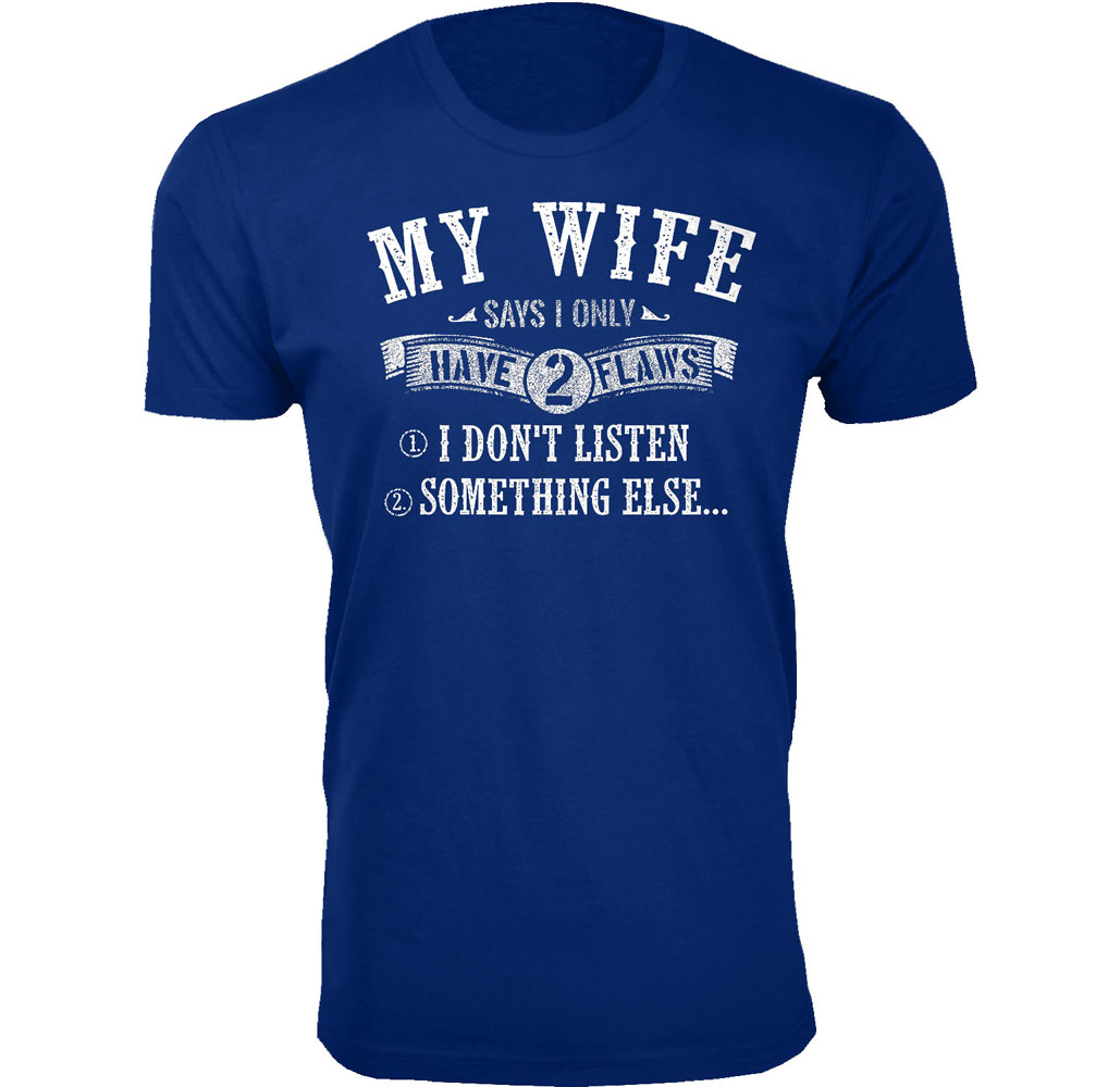 Men's Humorous Cotton Crew Neck T-Shirts - 2 Flaws - Royal Blue / 2XL