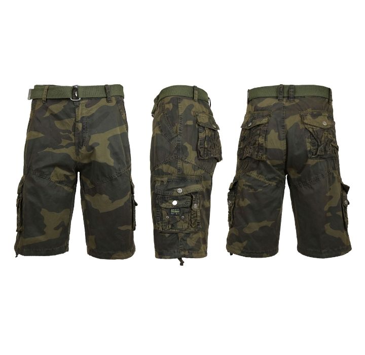 Men's Distressed Vintage Belted Cargo Utility Shorts - Woodland Camo - 30