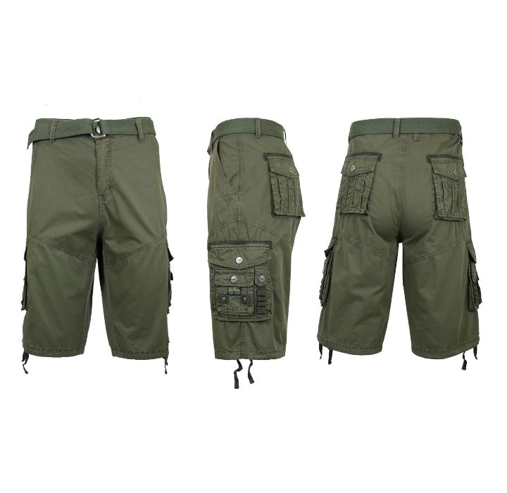 Men's Distressed Vintage Belted Cargo Utility Shorts - Olive - 30