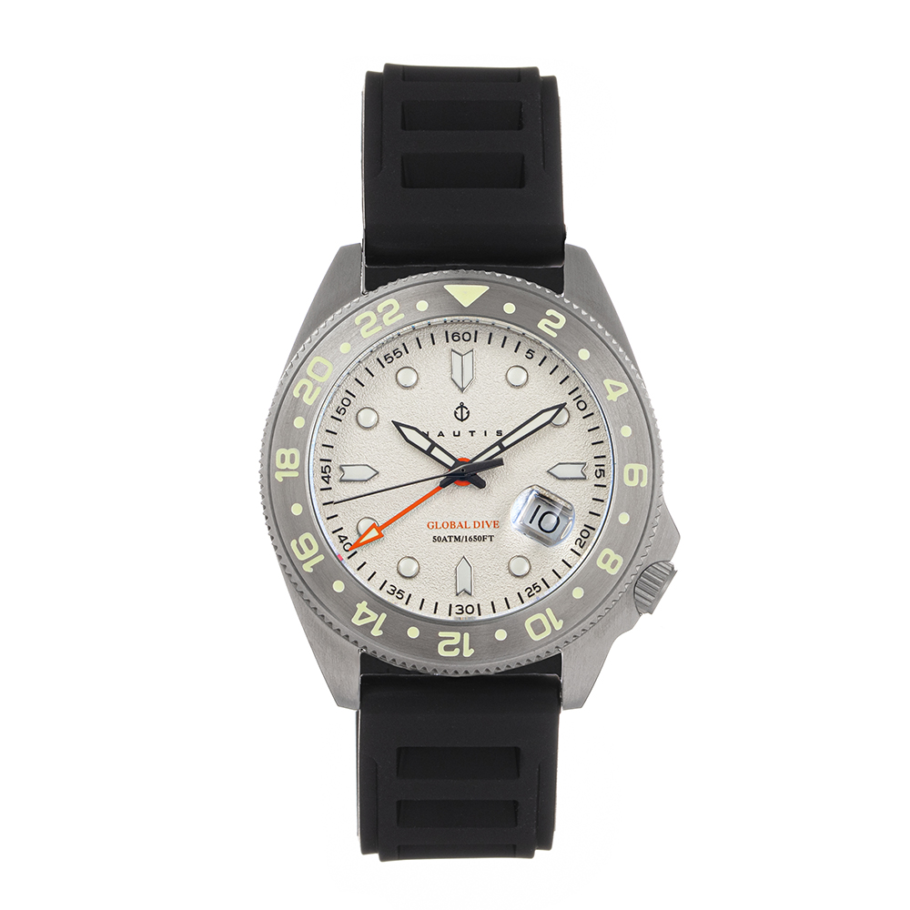 Photos - Wrist Watch Nautis Nautis Global Dive Rubber-Strap Watch with Date - White 18093R-E