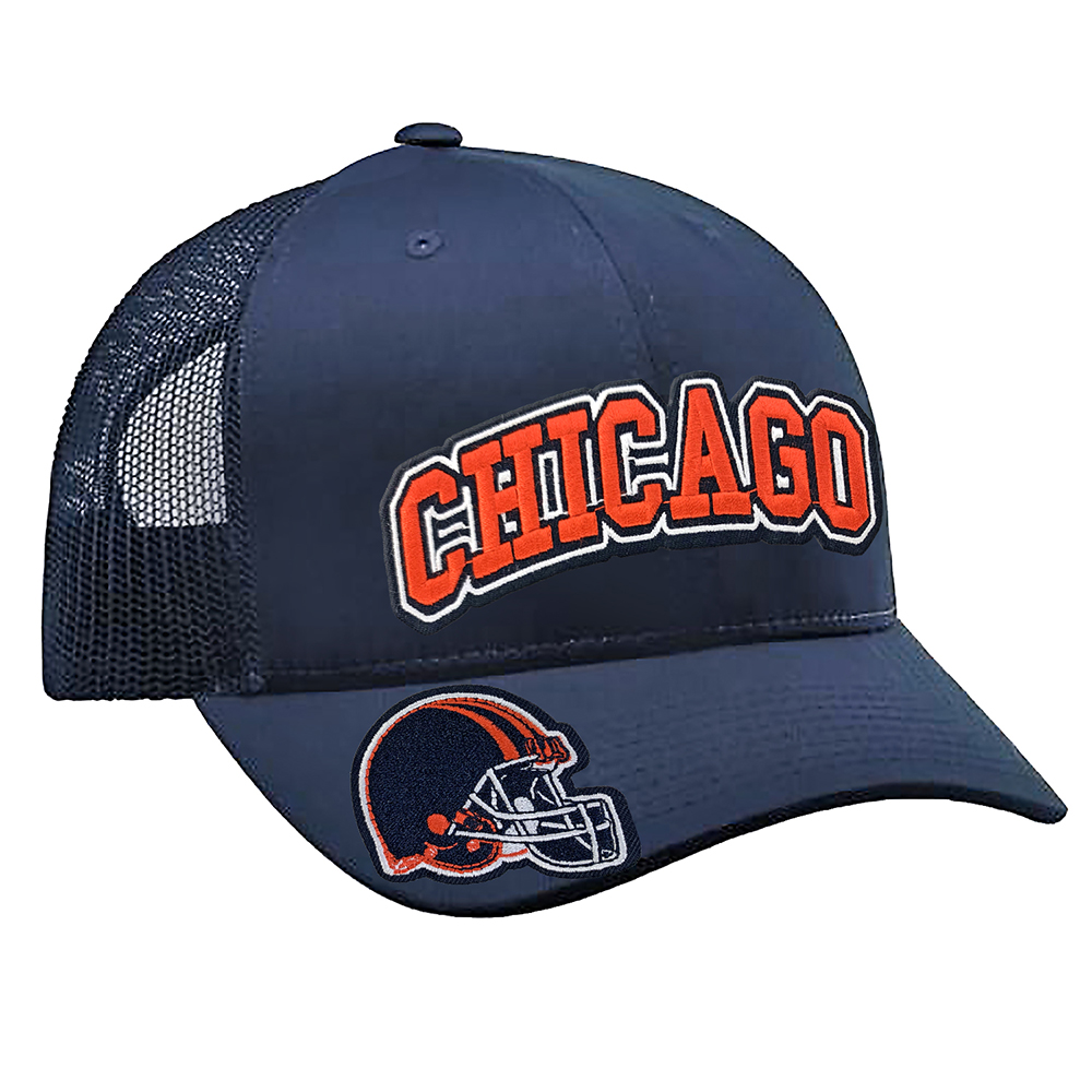 Embroidered Football Trucker Cap - Chicago Helmet - Navy