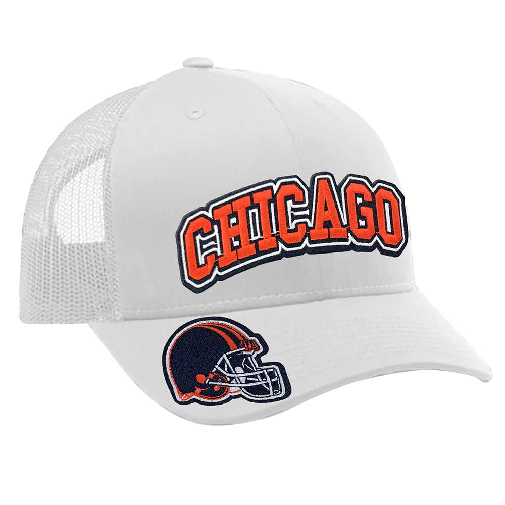 Embroidered Football Trucker Cap - Chicago Helmet - White