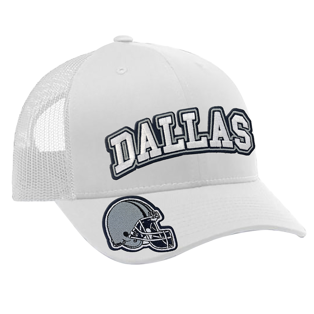 Embroidered Football Trucker Cap - Dallas Helmet - White