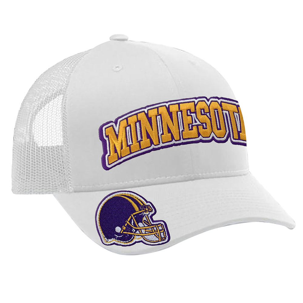 Embroidered Football Trucker Cap - Minnesota Helmet - White