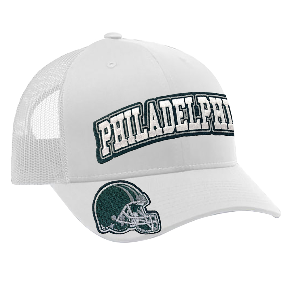 Embroidered Football Trucker Cap - Pittsburgh Helmet - White