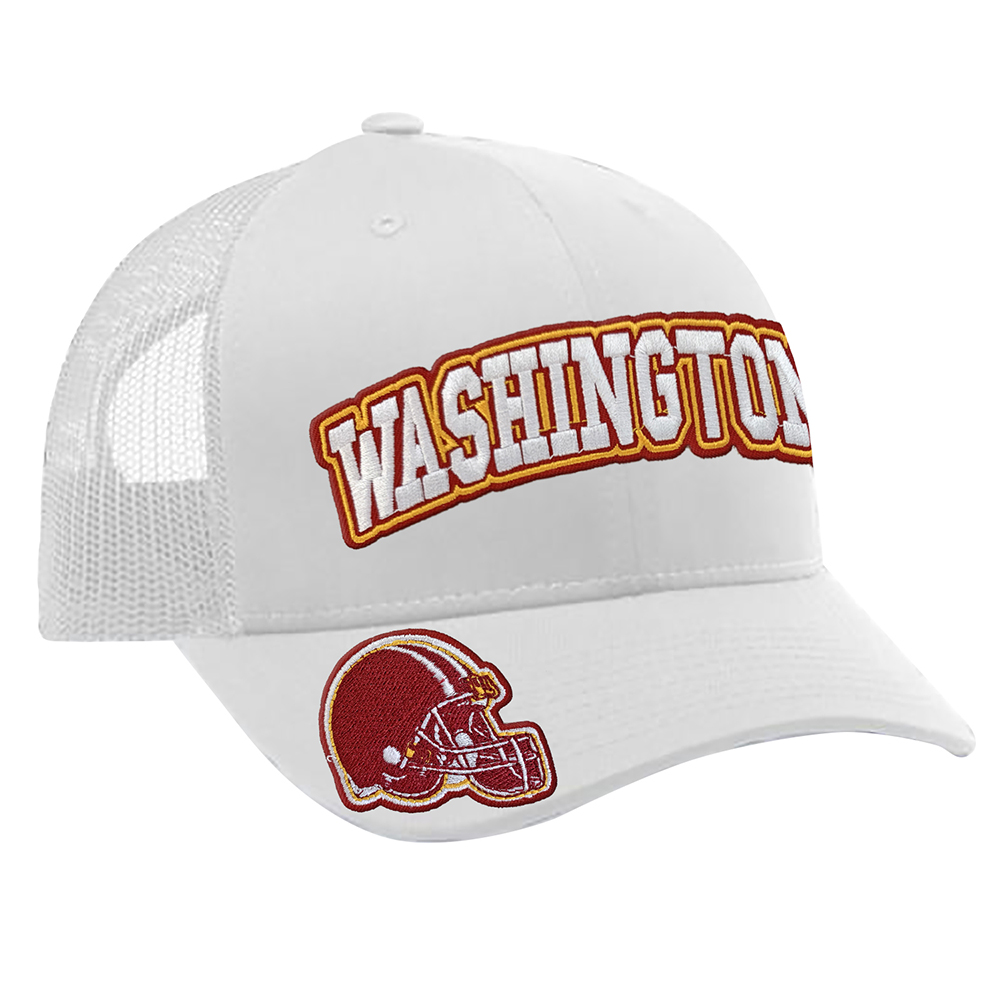Embroidered Football Trucker Cap - Washington Helmet - White