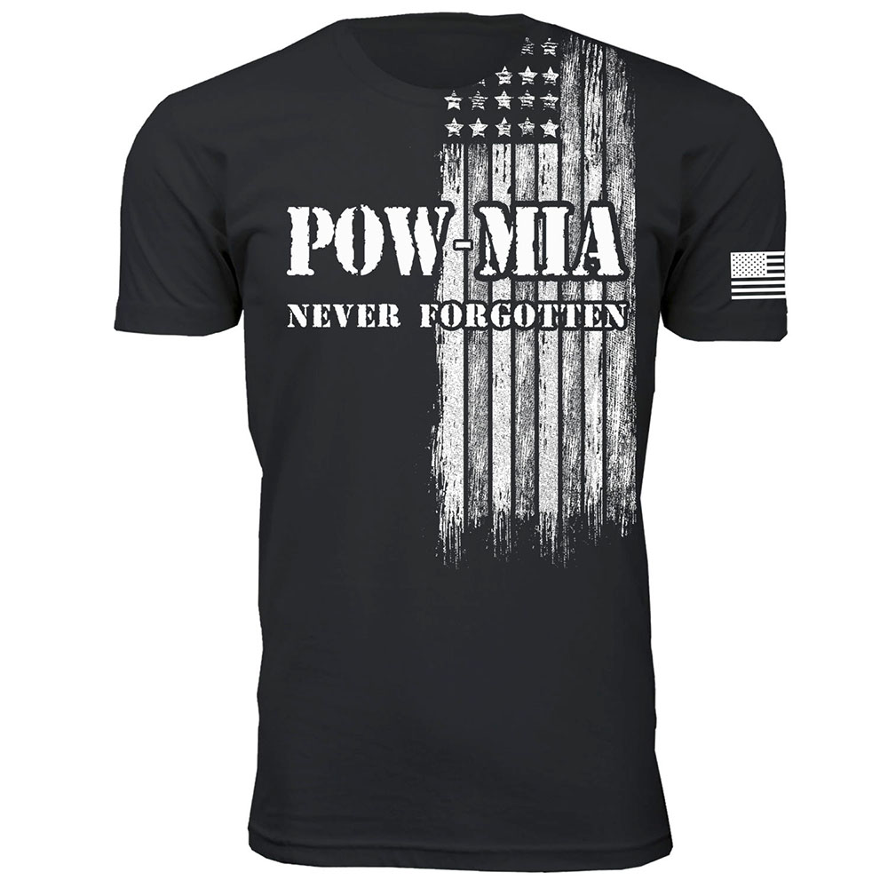 Men's Support Our U.S. Veterans T-Shirt - POW-MIA Never Forgotten - Black / 2XL