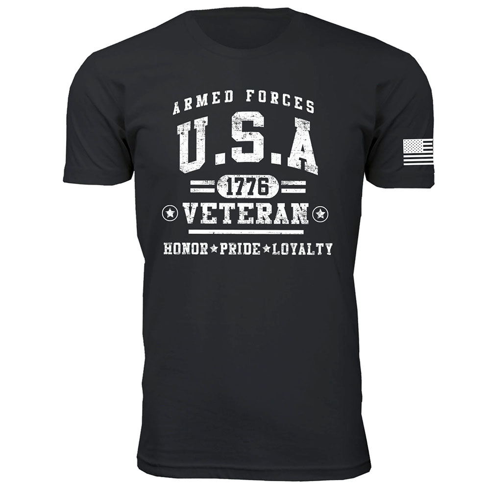 Men's Support Our U.S. Veterans T-Shirt - Armed Forces U.S.A 1776 - Black / L