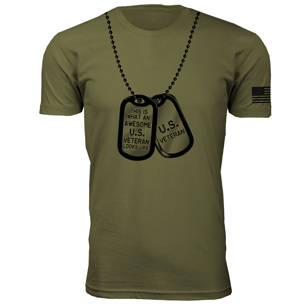 Men's Support Our U.S. Veterans T-Shirt - U.S. Veteran Dog Tag - Military Green / L