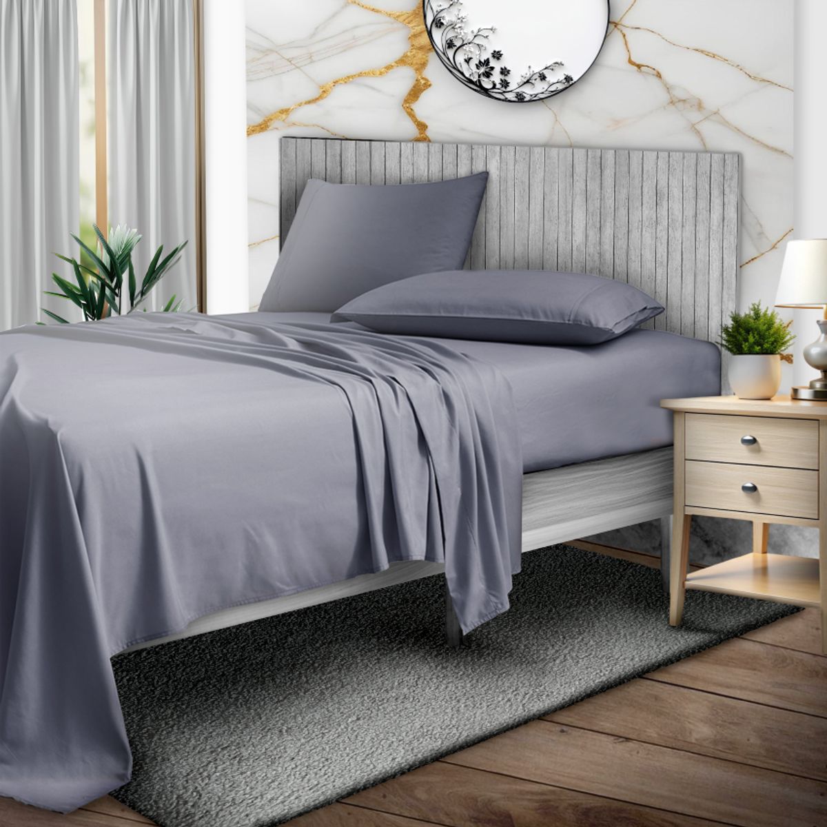 1800TC Bamboo Blend 4-Piece Sheet Set with Deep Pockets - King - Grey