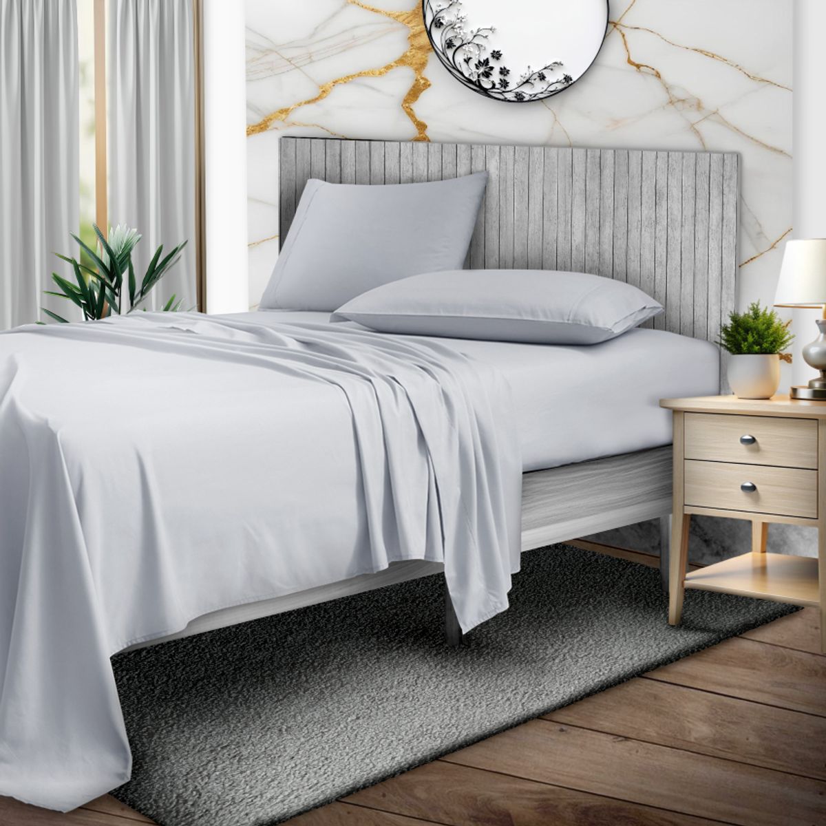 1800TC Bamboo Blend 4Piece Sheet Set with Deep Pockets  King  Silver