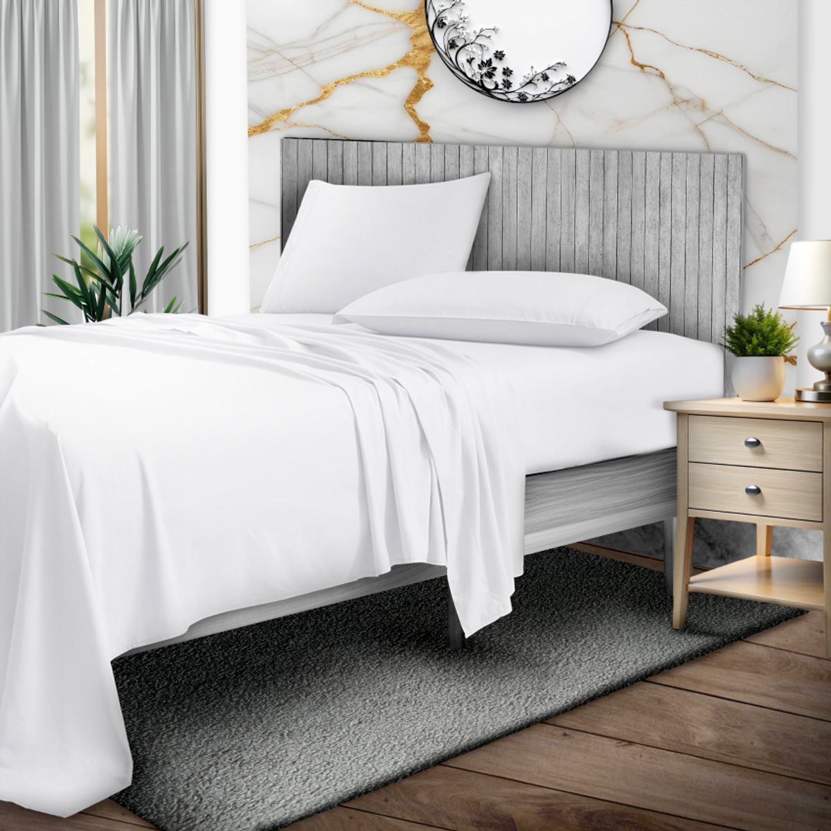 1800TC Bamboo Blend 4-Piece Sheet Set with Deep Pockets - Queen - White