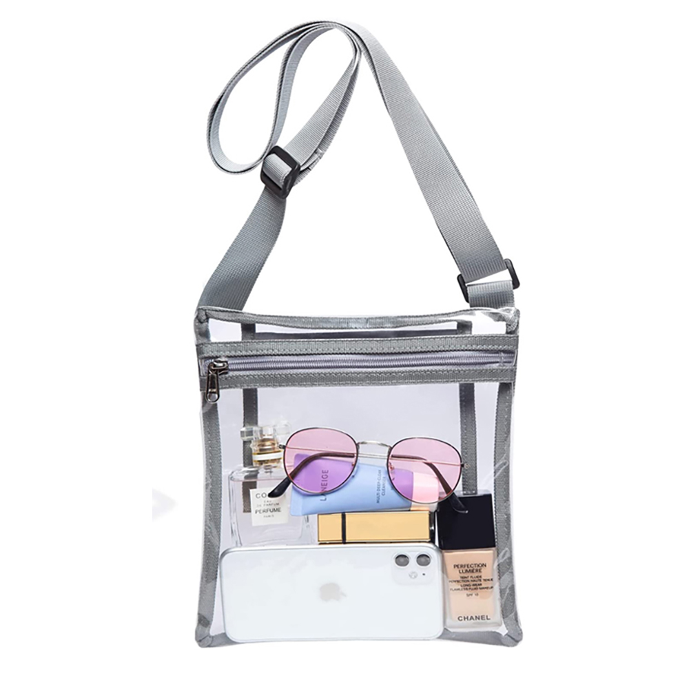 Stadium-Approved Transparent Crossbody Bag with Adjustable Strap - Gray