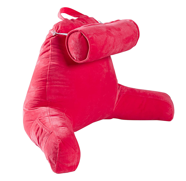 Backrest TV & Reading Pillow with Detachable Neck Bolster - Hot Pink