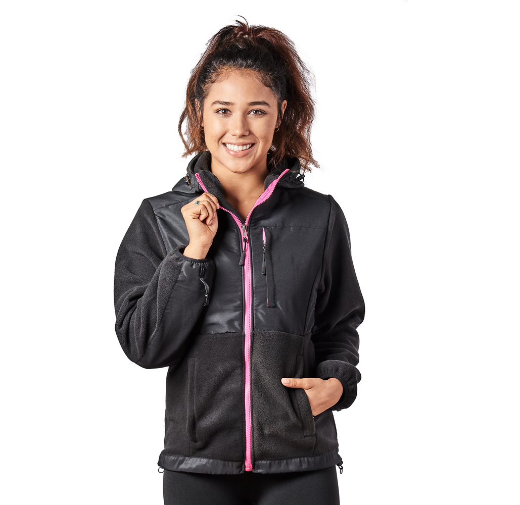 Women’s Two-Tone Full-Zip Fleece Jacket - Black/Pink - Medium