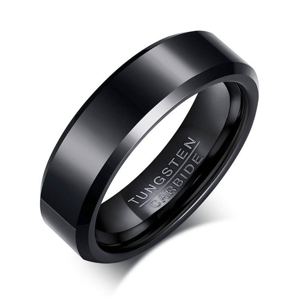 Tungsten Carbide Mirrored Polished Plain Comfort Fit Ring - Black - Size 9