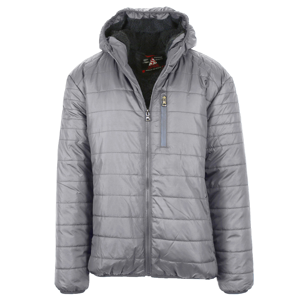 Men's Sherpa-Lined Hooded Puffer Jacket - Gray - Medium