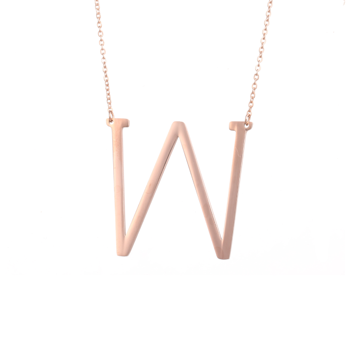 18K Gold-Plated Sideway Initial Necklace - Rose Gold - W