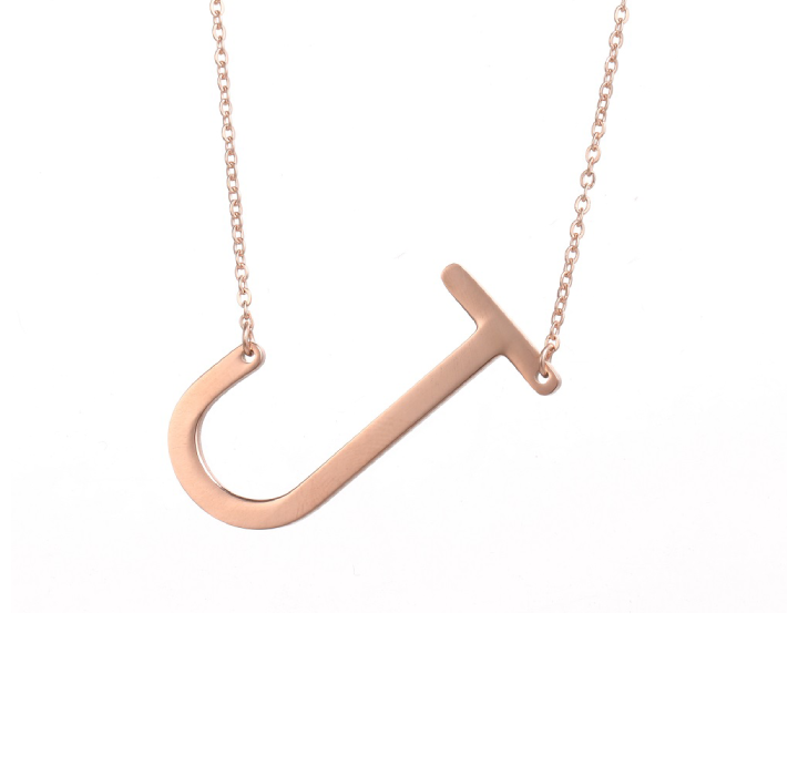 18K GoldPlated Sideway Initial Necklace  Rose Gold  J