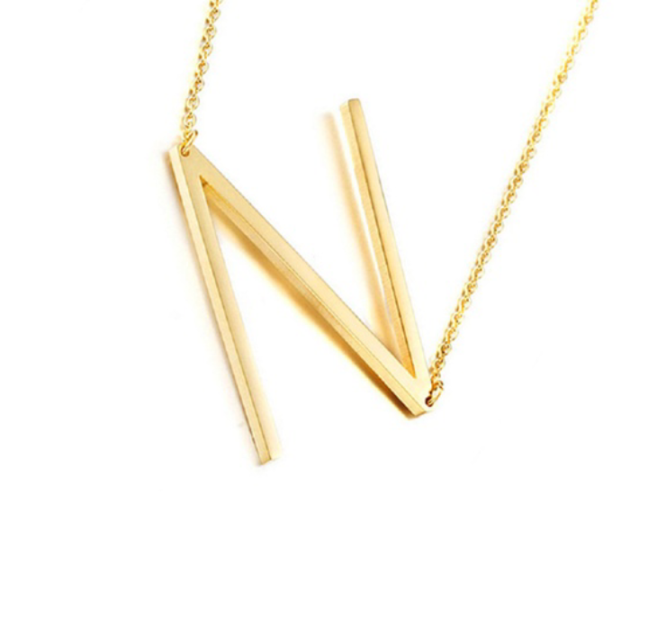 18K Gold-Plated Sideway Initial Necklace - Yellow Gold - N