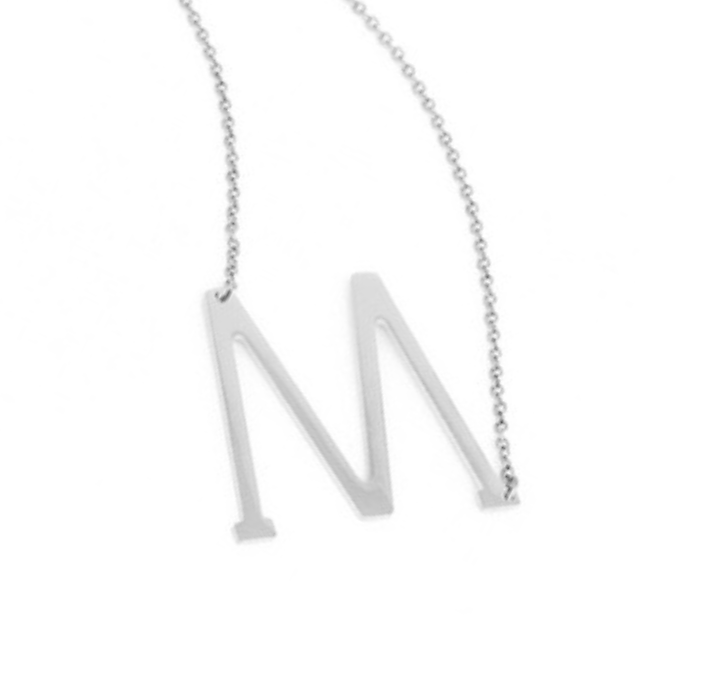 18K GoldPlated Sideway Initial Necklace  White Gold  M