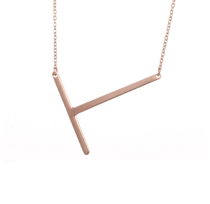 18K Gold-Plated Sideway Initial Necklace - Rose Gold - T