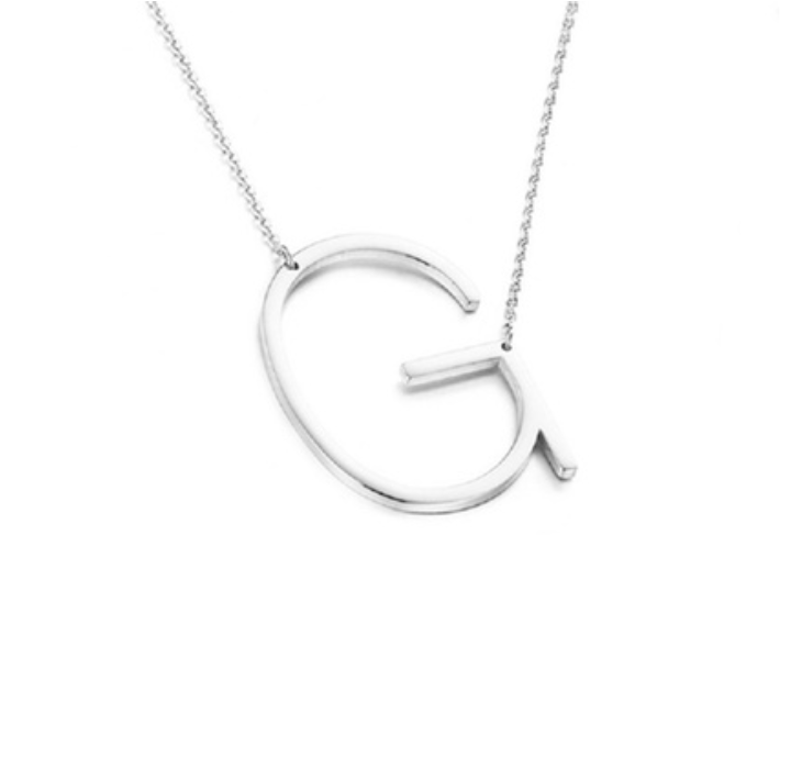 18K GoldPlated Sideway Initial Necklace  White Gold  G