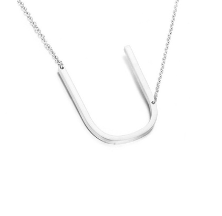 18K Gold-Plated Sideway Initial Necklace - White Gold - U