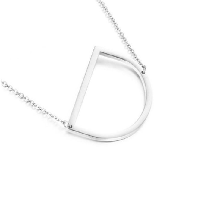 18K GoldPlated Sideway Initial Necklace  White Gold  D