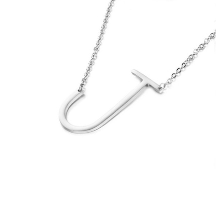 18K GoldPlated Sideway Initial Necklace  White Gold  J