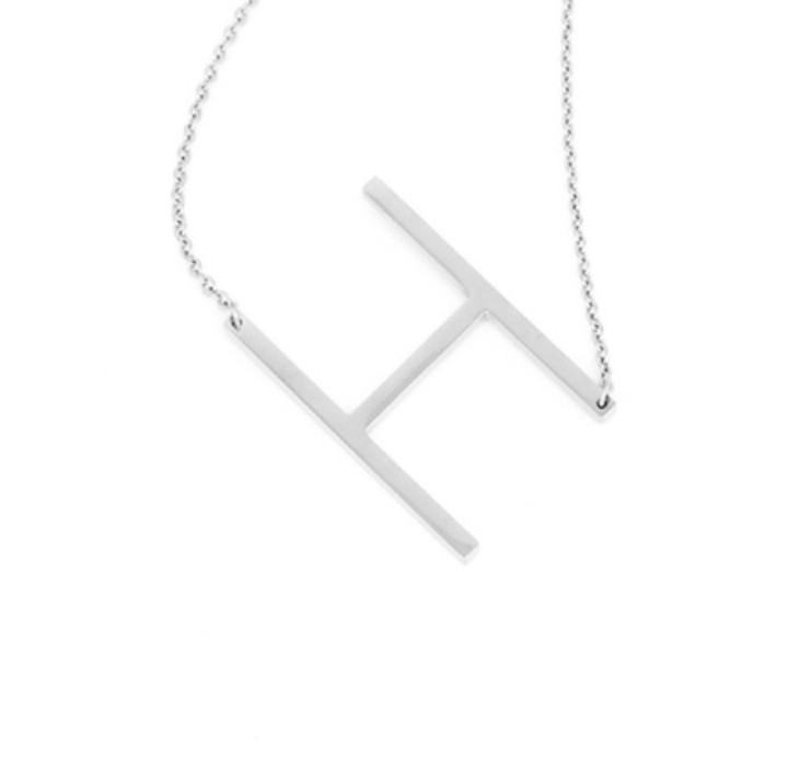 18K GoldPlated Sideway Initial Necklace  White Gold  H