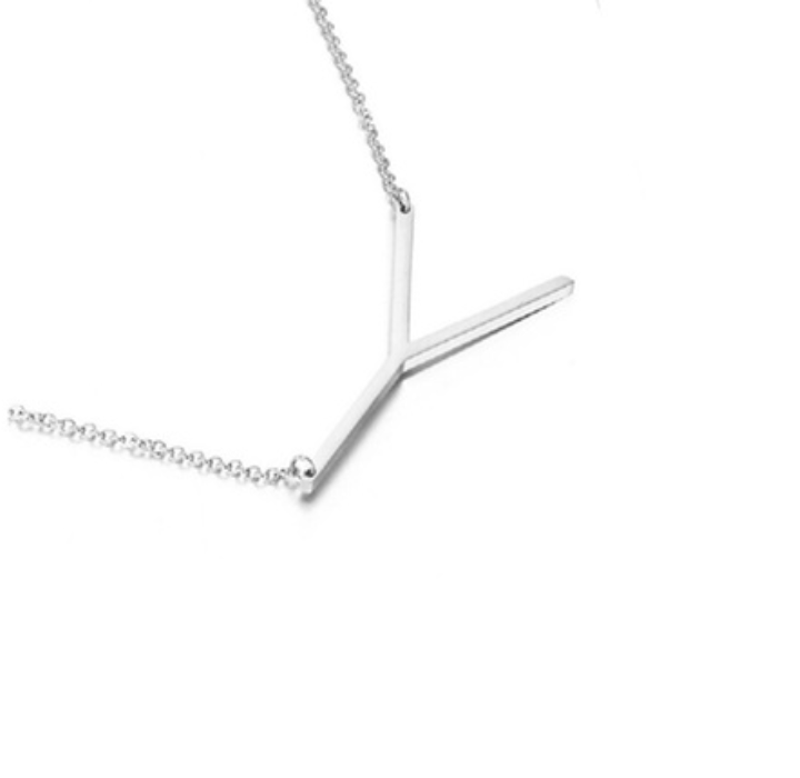 18K GoldPlated Sideway Initial Necklace  White Gold  Y