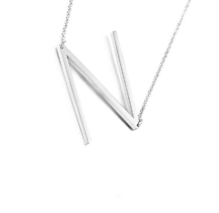 18K GoldPlated Sideway Initial Necklace  White Gold  N
