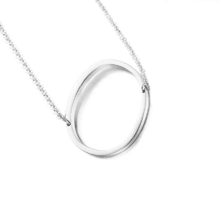 18K Gold-Plated Sideway Initial Necklace - White Gold - O