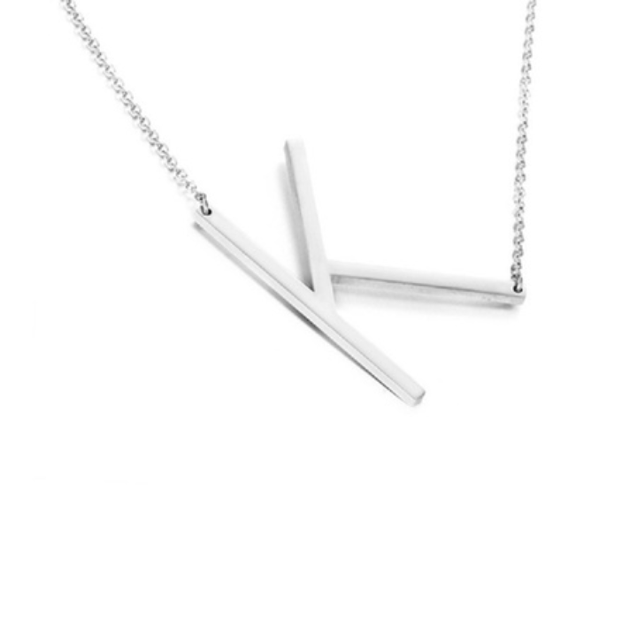 18K GoldPlated Sideway Initial Necklace  White Gold  K