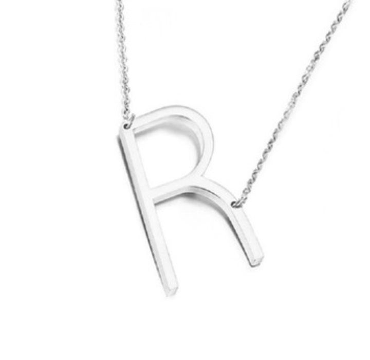 18K GoldPlated Sideway Initial Necklace  White Gold  R