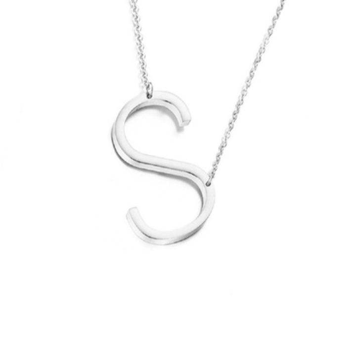 18K GoldPlated Sideway Initial Necklace  White Gold  S