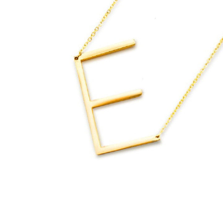 18K Gold-Plated Sideway Initial Necklace - Yellow Gold - E