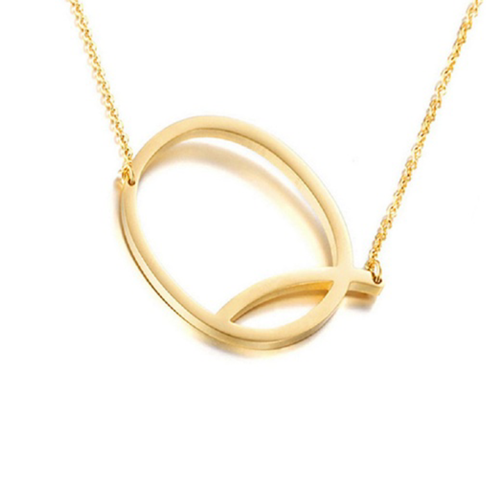 18K Gold-Plated Sideway Initial Necklace - Yellow Gold - Q