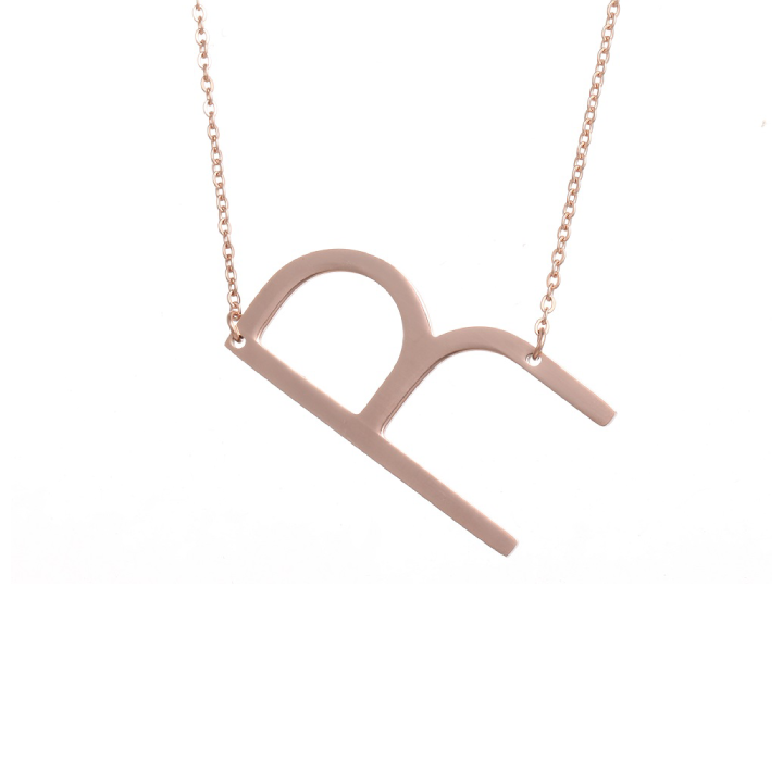 18K Gold-Plated Sideway Initial Necklace - Rose Gold - R