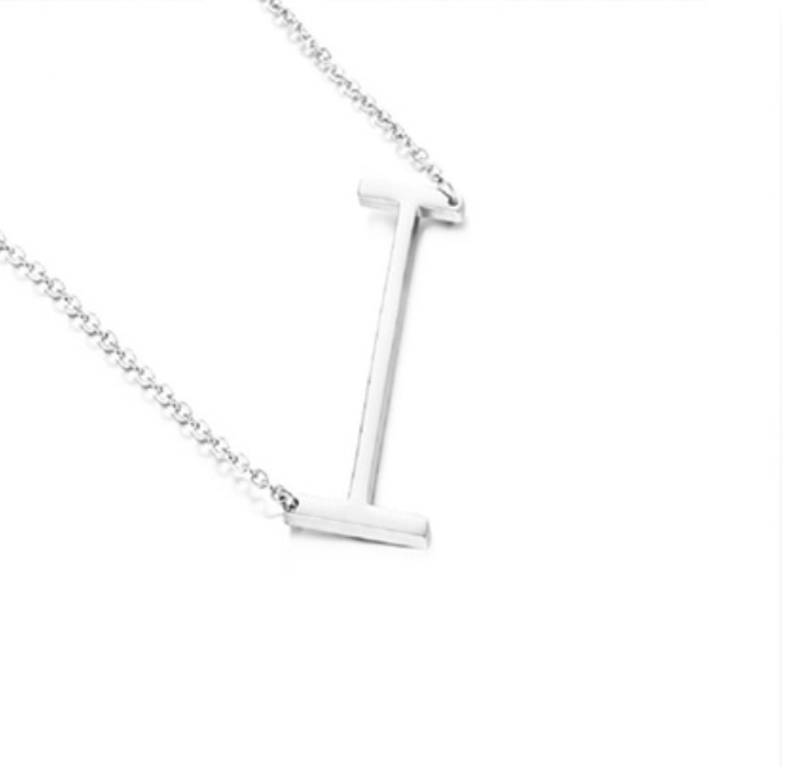 18K GoldPlated Sideway Initial Necklace  White Gold  I