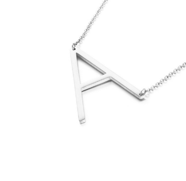 18K GoldPlated Sideway Initial Necklace  White Gold  A
